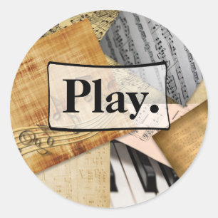 Spiel. Noten Vintages Klavier Runder Aufkleber