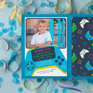 Spiel on   Cooles Video Game Boy Geburtstagsparty  Einladung