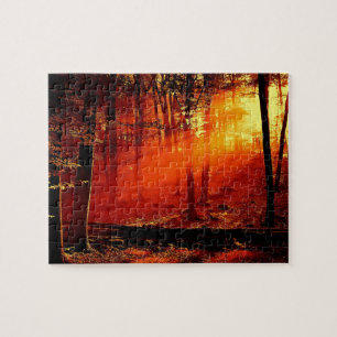 Spiel Puzzle-Sonnenuntergang Waldszene Puzzle