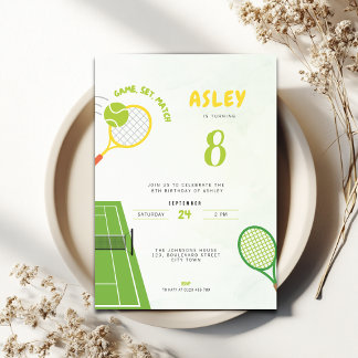 Spiel, Satz, Sieg Tennis Party Trendige 8. Geburts Einladung