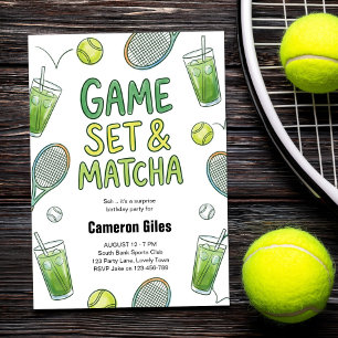 Spiel Satz und Matcha Tennis Überraschungsgeburtst Einladung