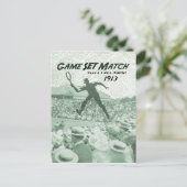 Spiel-Set-Match: Vintages Tennisposter Postkarte (Stehend Vorderseite)