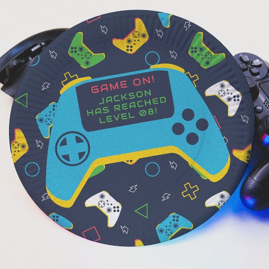 Spiel Start & Level Auf Videospiel-Jungen-Geburtst Pappteller