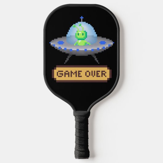 Spiel über Alien Flying UFO Spaceship Pixel Art Pickleball Schläger (Vorderseite)