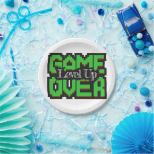Spiel über, Level Up: Pixel, Retro Game World Pappteller
