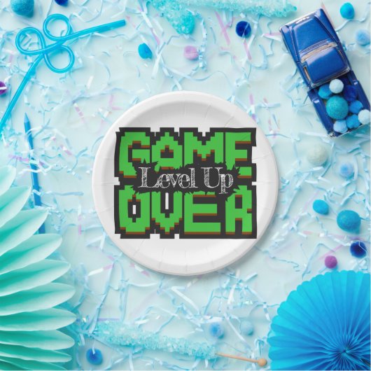 Spiel über, Level Up: Pixel, Retro Game World Pappteller (Party)