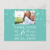 Spiel über lustiges Save the Date Hochzeitsaqua Fo Postkarte (Vorderseite)