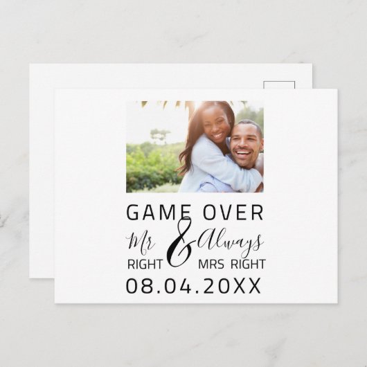 Spiel über lustiges Save the Date Hochzeitsfest-Fo Postkarte (Vorne/Hinten)