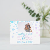 Spiel über lustiges Save the Date Hochzeitweißes F Postkarte (Stehend Vorderseite)