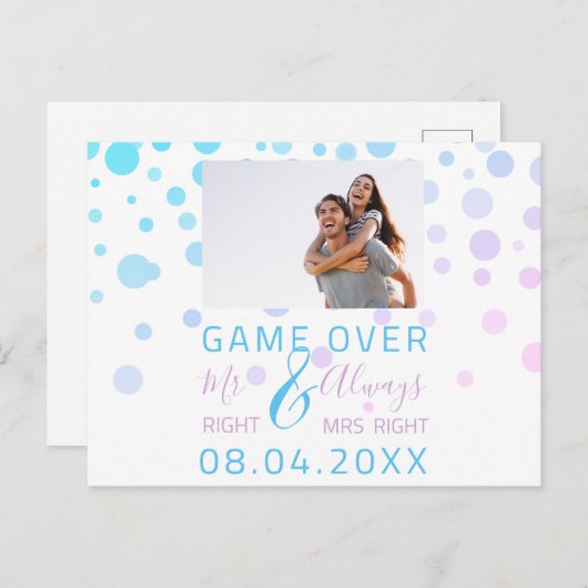 Spiel über lustiges Save the Date Hochzeitweißes F Postkarte (Vorne/Hinten)