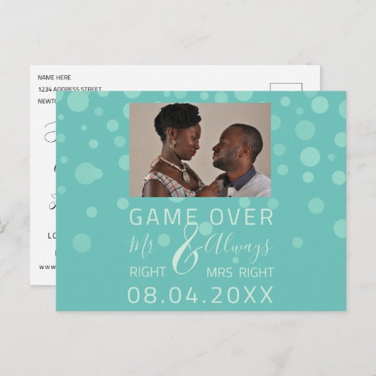 Spiel über lustiges Save the Date Hochzeitweißes F Postkarte (Vorne/Hinten)