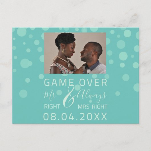 Spiel über lustiges Save the Date Hochzeitweißes F Postkarte (Vorderseite)