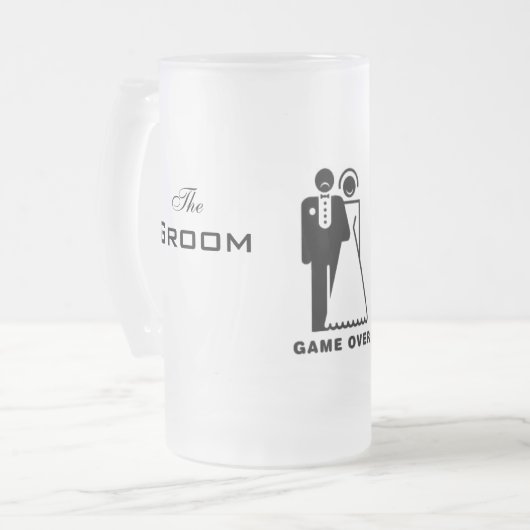Spiel über mattierter Tasse - trauriger Bräutigam (Vorderseite Links)