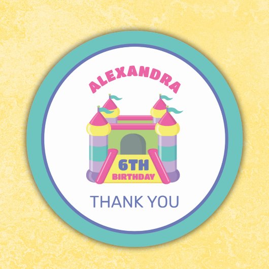 Spiel und springen rosa danke runder aufkleber