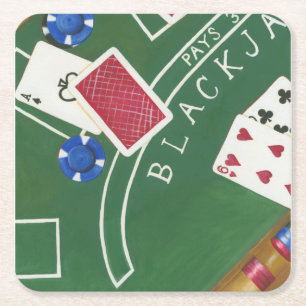 Spiel von Blackjack mit Chips durch Chariklia Rechteckiger Pappuntersetzer