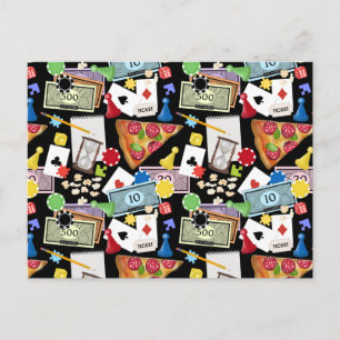Spielabend Brettspiele Snacks Party Postkarte