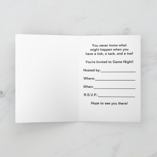 Spielabend Einladung, lustige Tic Tac Tocard Einladung (Innenseite)