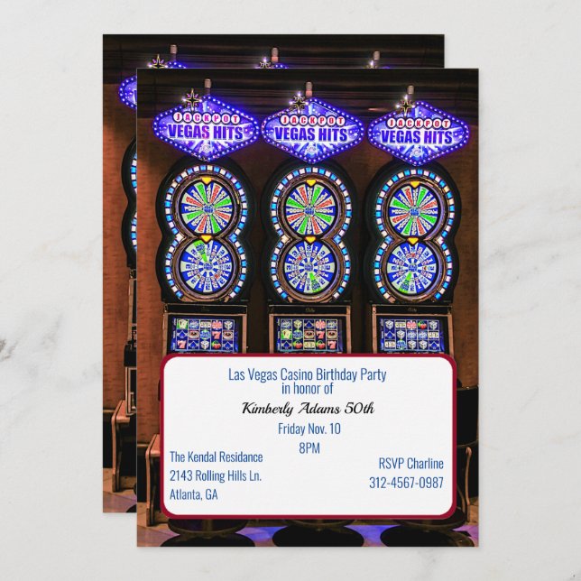 Spielautomaten Casino Geburtstagsparty Einladung (Vorne/Hinten)