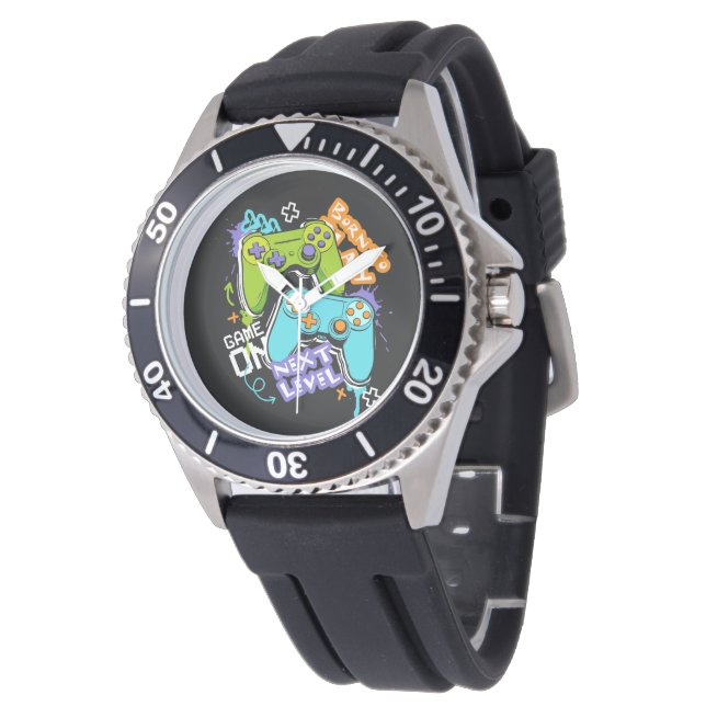 Spielcontroller Graffiti  Gaming Born To Play  Armbanduhr (Schrägansicht)