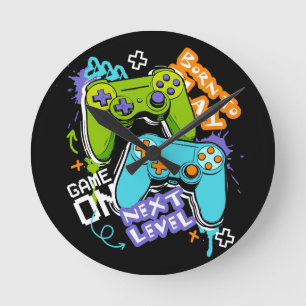 Spielcontroller Graffiti Gaming Born To Play Runde Wanduhr