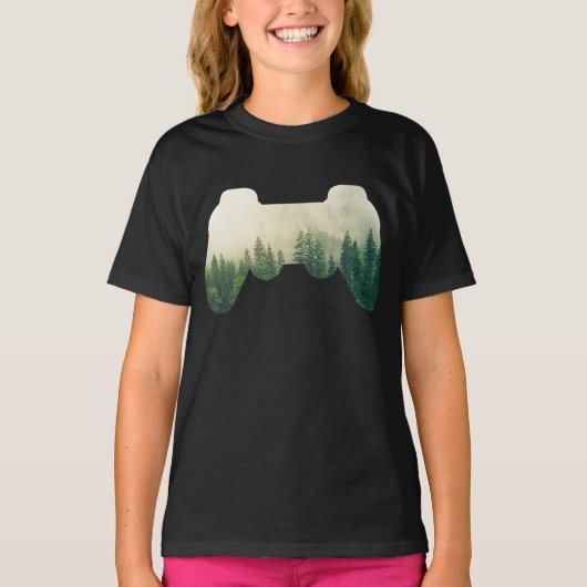 Spielcontroller und Wald Natur T-Shirt (Vorderseite)