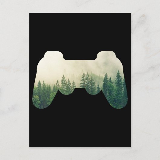 Spielcontroller und Waldnatur Postkarte (Vorderseite)