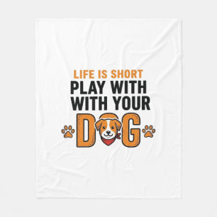 Spiele mit deinem Hund Lustige Vintage-Gravur Desi Fleecedecke