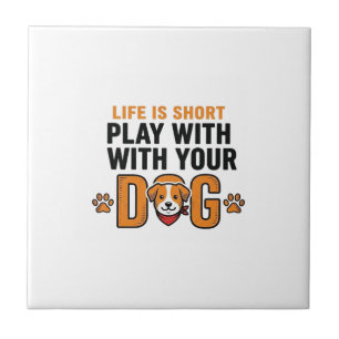 Spiele mit deinem Hund Lustiges Vintage-Stichdesig Fliese