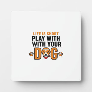 Spiele mit deinem Hund Lustiges Vintage-Stichdesig Fotoplatte