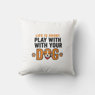 Spiele mit deinem Hund Lustiges Vintage-Stichdesig Kissen