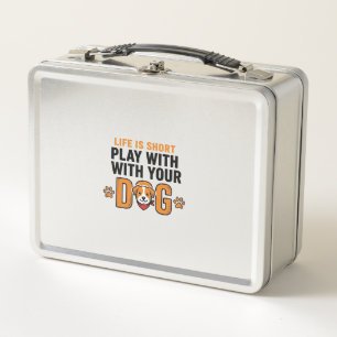 Spiele mit deinem Hund Lustiges Vintage-Stichdesig Metall Brotdose