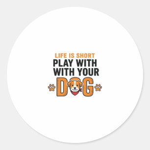 Spiele mit deinem Hund Lustiges Vintage-Stichdesig Runder Aufkleber