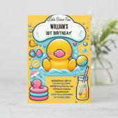 Spiele Splash Bubbles Summer Duck Foam 1. Geburtst Einladung (Stehend Vorderseite)