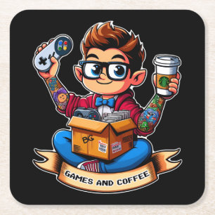 Spiele und Kaffee Rechteckiger Pappuntersetzer