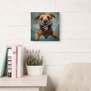 Spielelustiger Hund Schwimmt Unterwasser Design Quadratische Wanduhr