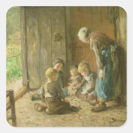 Spielen der Jacke auf der Türstufe Quadratischer Aufkleber (Vorderseite)