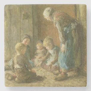 Spielen der Jacke auf der Türstufe Steinuntersetzer
