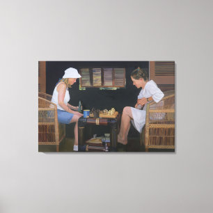 Spielen des Schachs am Goldeneye Leinwanddruck