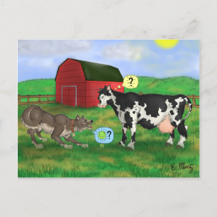 "Spielen?" - Hund und Kuh Postkarte