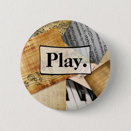 Spielen. Klaviertasten Noten antike Noten Button (Vorderseite)
