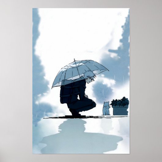 Spielen mit Katze auf einem Rainday Poster (Vorne)