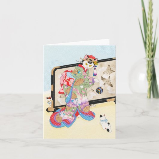 Spielen mit Katzen Ukiyoe Notecard Moussart Karte (Vorderseite)