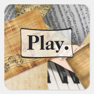Spielen. Notenblatt Noten Vintage Klavier Quadratischer Aufkleber