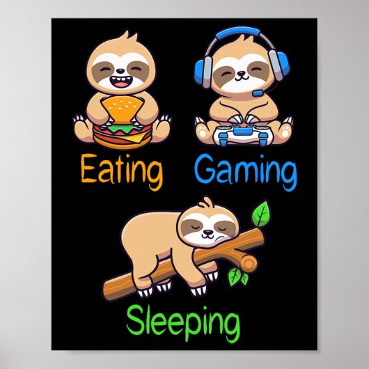 Spielen schlafender Gamer Sloth Männer Kinder Poster (Vorne)