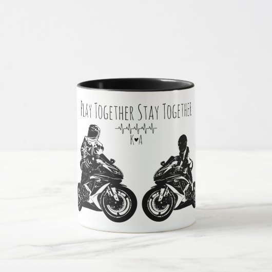 Spielen Sie gemeinsam... Personalisiert Motorrad Tasse (Zentrum)