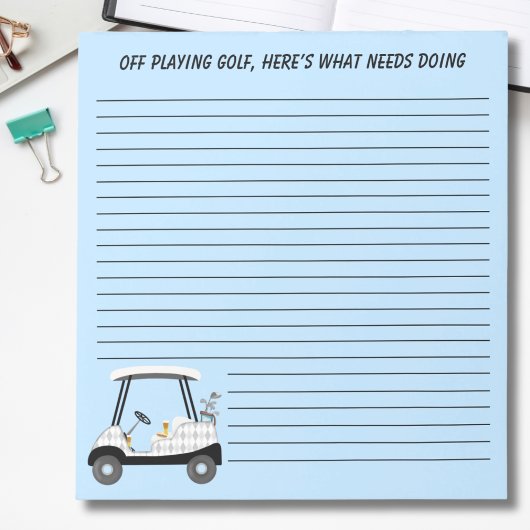 Spielen Sie Golf Cart mit Bier und Hot Dog Notizblock