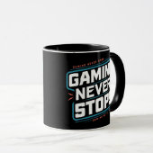 Spielen stoppt nie, Gamer Tasse (VorderseiteRechts)