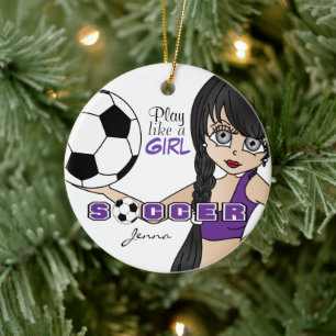 Spielen wie ein Mädchen   Fußball   LILA Keramik Ornament