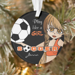 Spielen wie ein Mädchen   Fußball   Orange und S Ornament