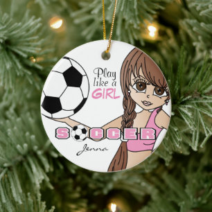 Spielen wie ein Mädchen   Fußball   Rosa Keramik Ornament
